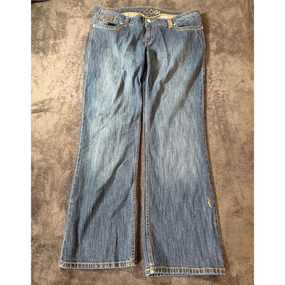 Coogi Womens Plus 40X33 Blue Denim Flare Leg Jeans Embroidered Pockets Stretch